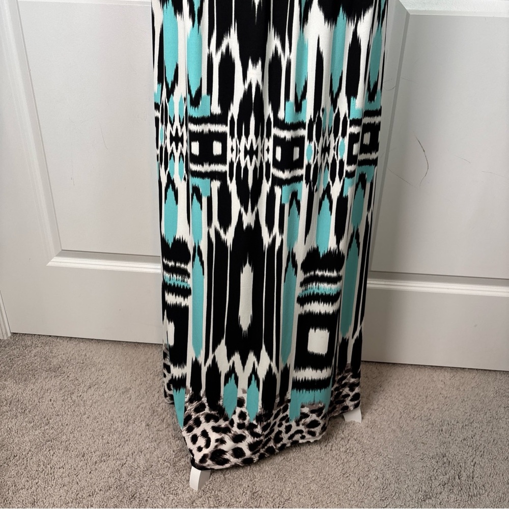 London Style Collection Geometric Ikat Leopard Print Maxi Dress Teal Black Sz 12 - Picture 7 of 11